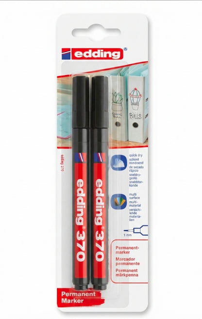 Edding 370 Permanent Marker Fine Point (2-Pack) - Precision Black Ink