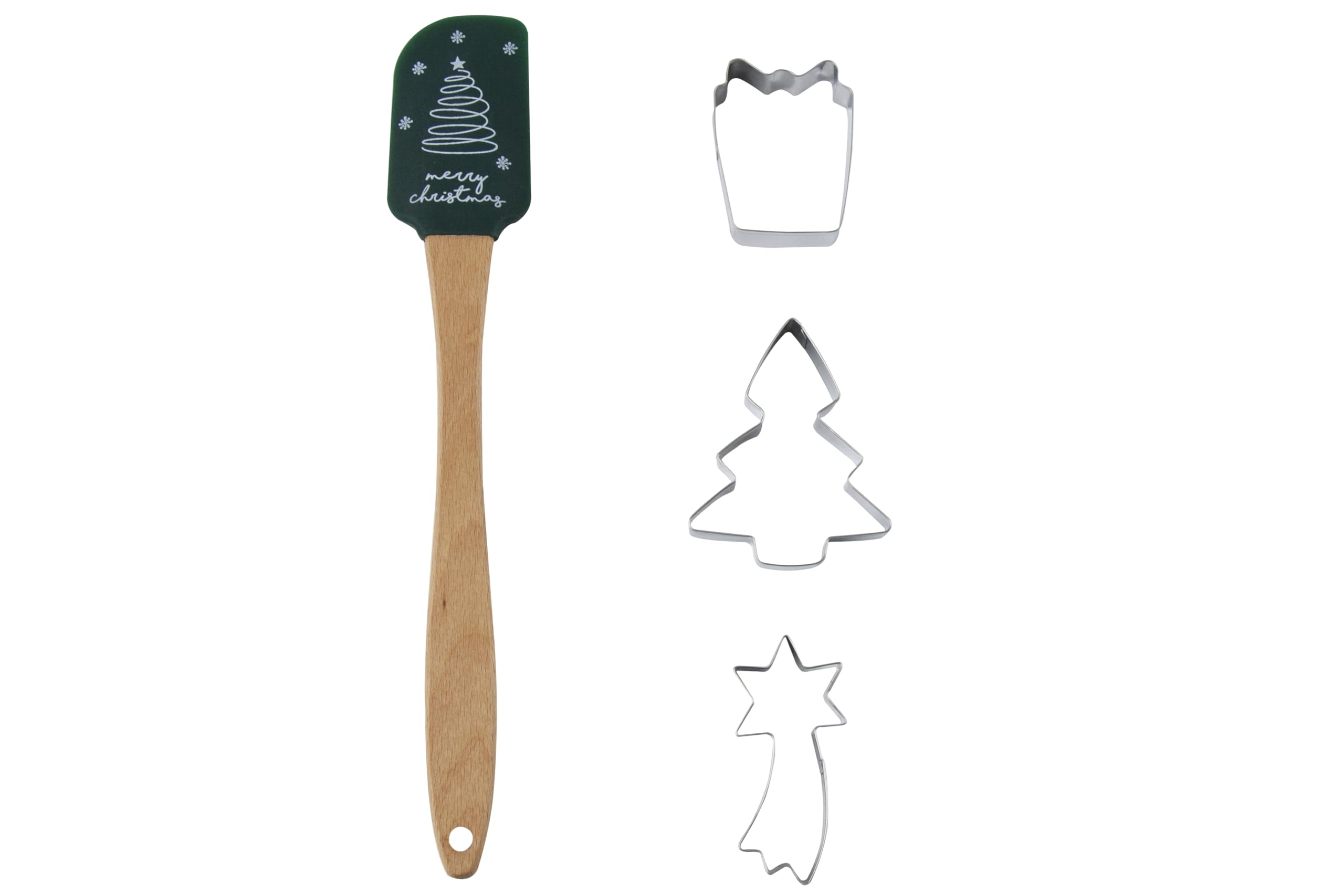 Axentia® Christmas Baking Set, Silicone Spatula & 3 Cookie Cutters