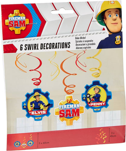 Set of 6 Fireman Sam Hanging Decorations