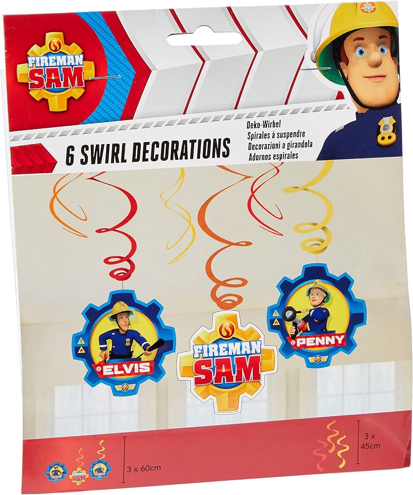 Set of 6 Fireman Sam Hanging Decorations