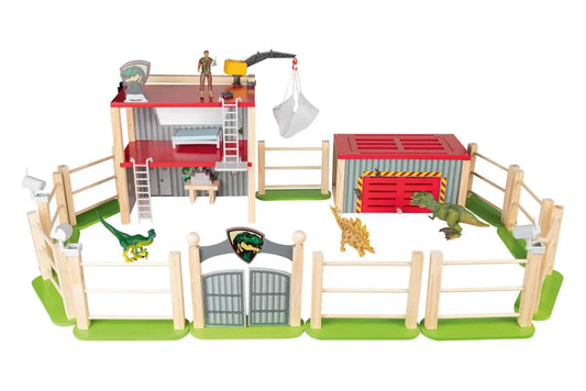 Dinoland 26-piece dinosaur enclosure wooden toy creative play
