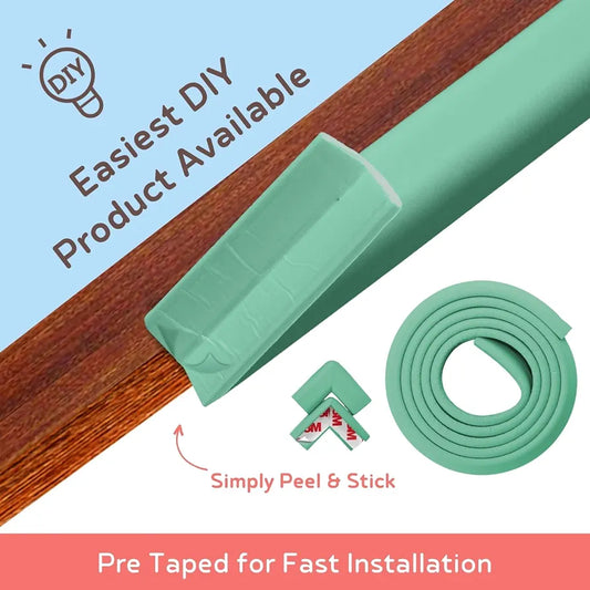 BabySafeHouse Pre-Taped Furniture Edge Guard and Corner Protector - 6.5ft Edge + 4 Corner Guards (Light Green Color) for Baby Proofing & Child Safety