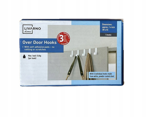 LIVARNO Home – Set of 5 white stainless steel door hook