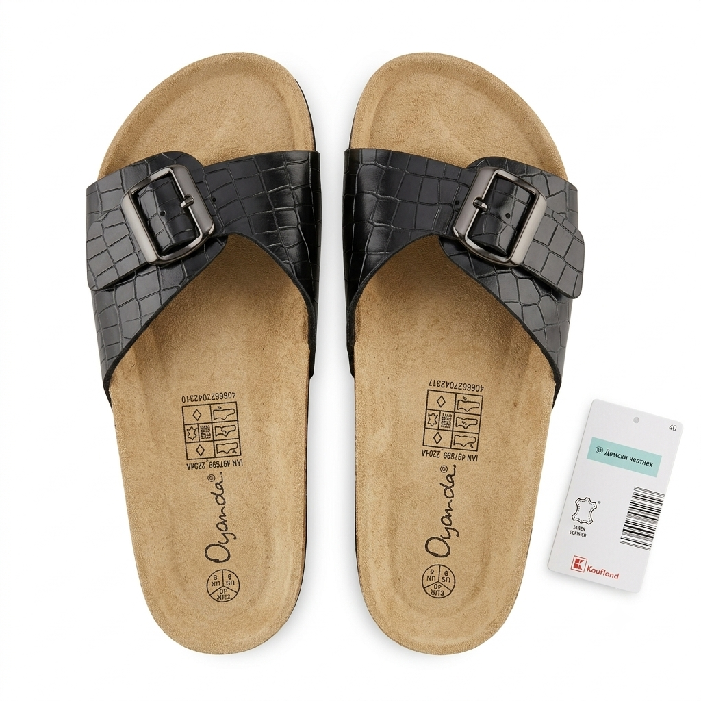 Oyanda Women's Embossed Black Croc Buckle Slide Sandals