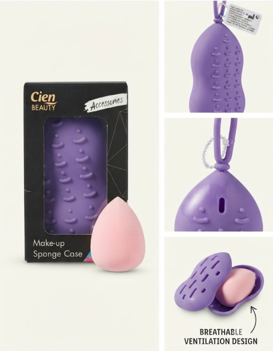 Cien Beauty | Ventilated Make-up Sponge Case – Purple Protective Travel Holder