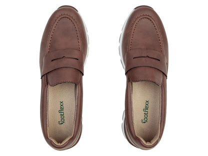 Women's Slip-ons, G-width, made of leather (Brown)