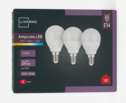 LIVARNO home E14 LED Light Bulbs – Warm White (2700K), Lot de 3