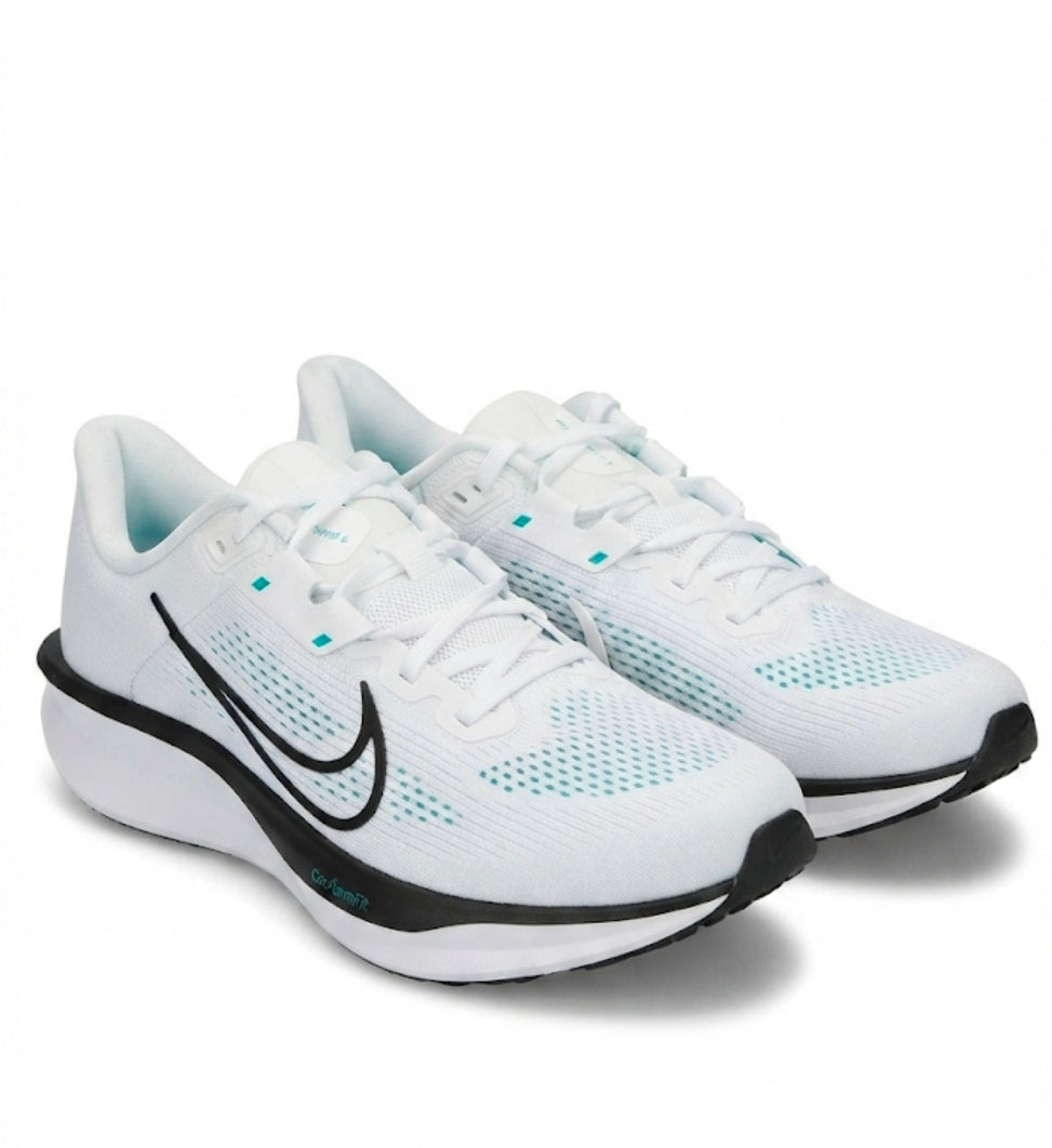 Quest 6 running shoes in white with blue and black details