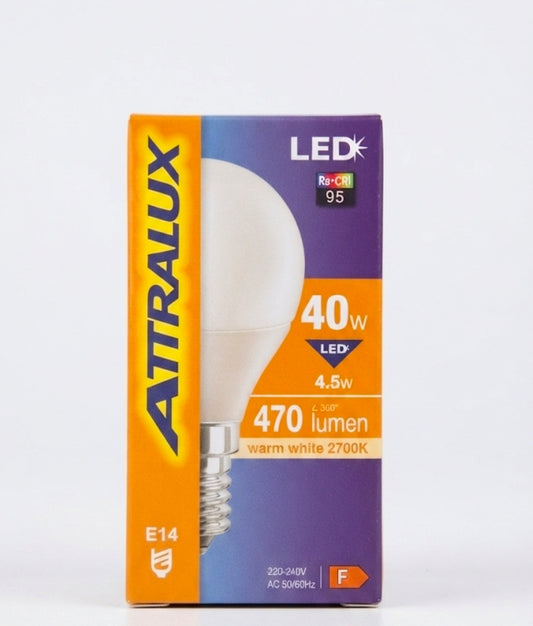 لمبة LED ATTRALUX E14 – أبيض دافئ (2700 كلفن)، تعادل 40 واط (4.5 واط، 470 لومن)