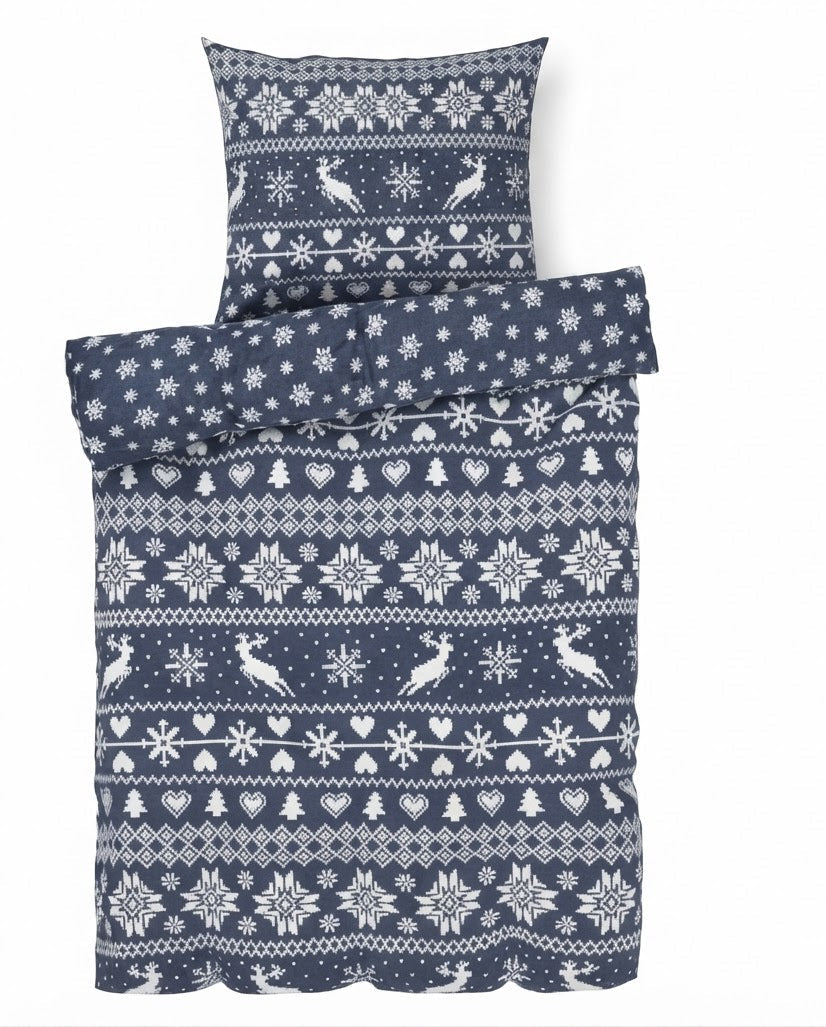 Fine Flannel WINTER Reversible Bedding Set,  100% Cotton with Zipper, Oeko-Tex