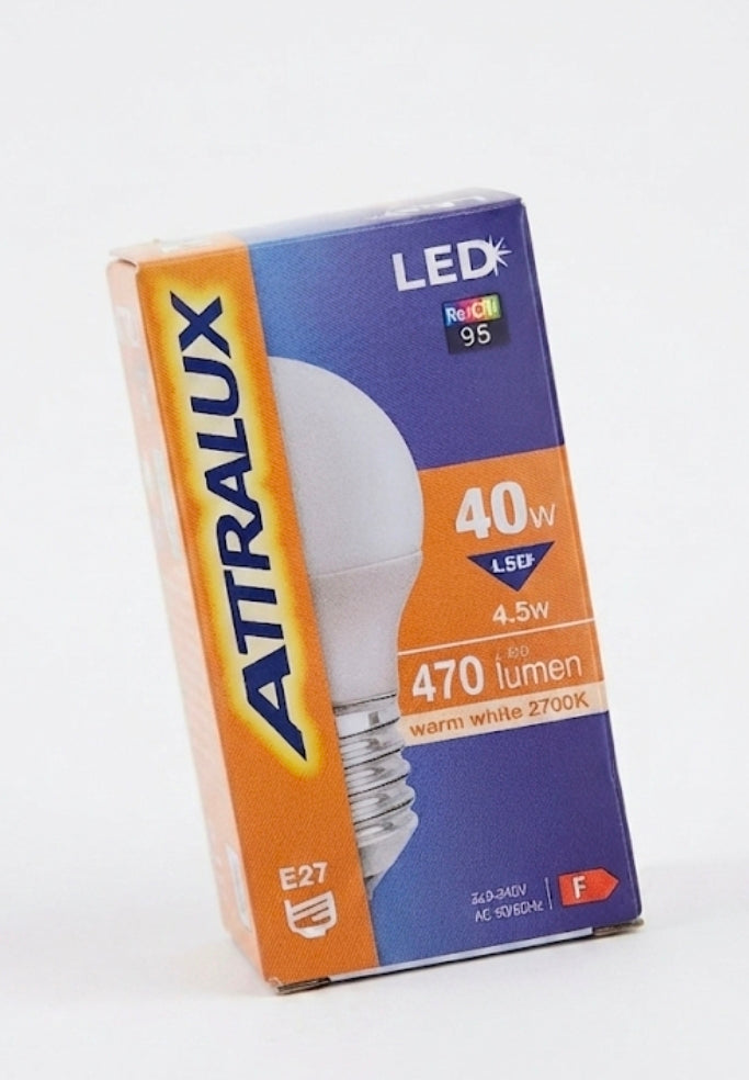 Attralux LED Bulb - 4.5W (40W Eqv.), E27, 470 Lumens, Warm White (2700K)