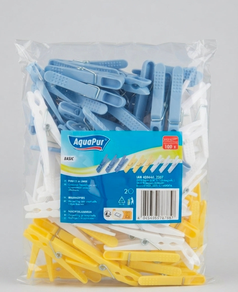 AquaPur Clothes Pegs (100-Pack) – Durable Assorted Color Laundry Clips