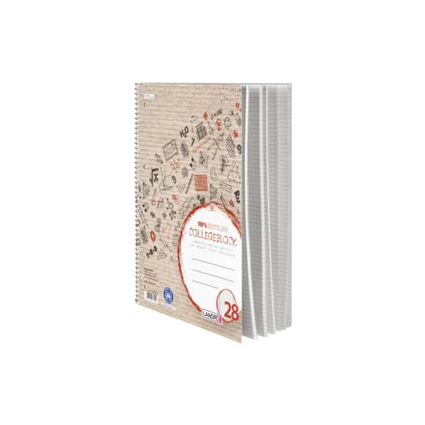 Landre Collegeblock,School, Lineature 28 / squared with inner/outer margin, A4, 70g, beige, 80 sheets
