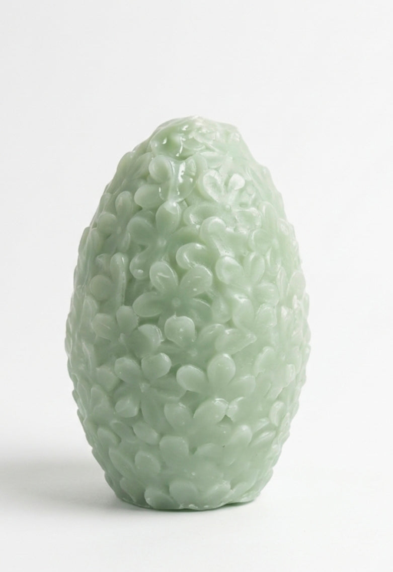 Livarno home | Artisanal Floral Textured Wax Pillar Candle - Unscented, Handmade Home Decor (green)