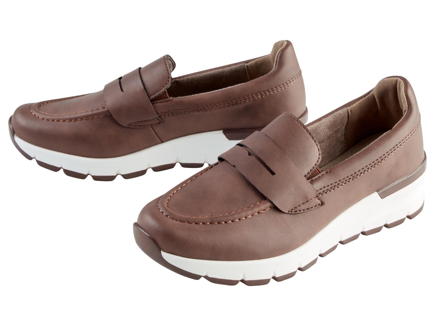 Women's Slip-ons, G-width, made of leather (Brown)