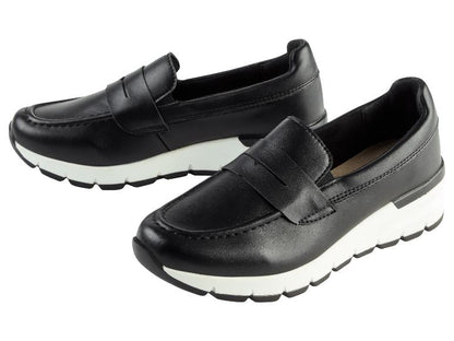 Women's Slip-ons, G-width, made of leather (Black)