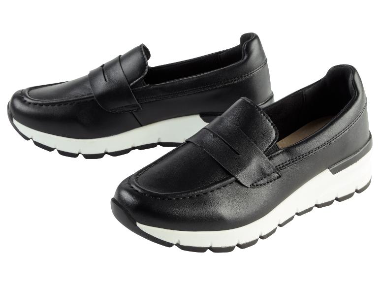 Women's Slip-ons, G-width, made of leather (Black)
