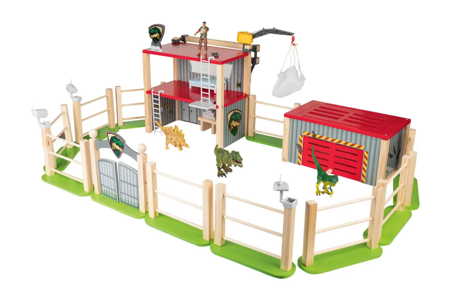 Dinoland 26-piece dinosaur enclosure wooden toy creative play