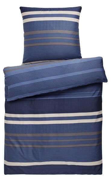 LOOKS by Wolfgang Joop Mako-Satin Bed Linen Set - Blue/Beige Stripe (Single Large)