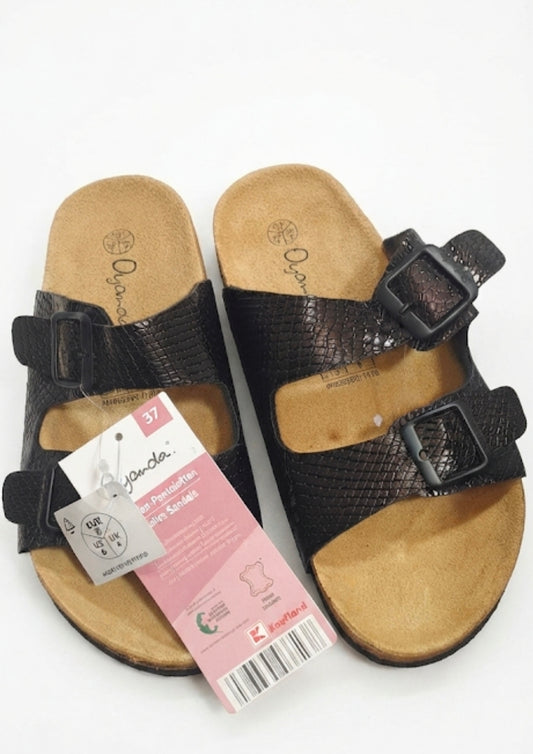 Oyanda Ladies' Comfortable Double-Buckle Sandals – Black Snake Print