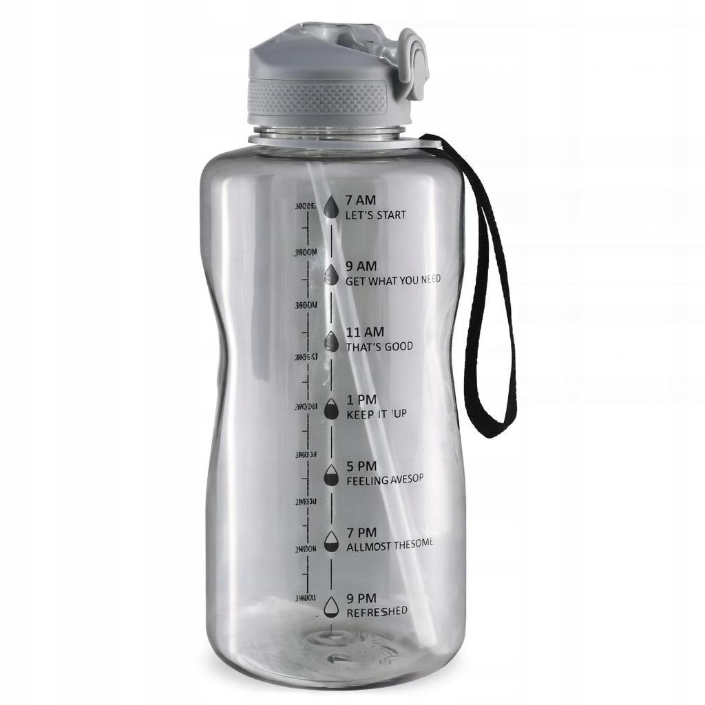 CRIVIT® 2L Gray Water Bottle with Straw, Mouthpiece, BPA FREE, and Measuring Cup