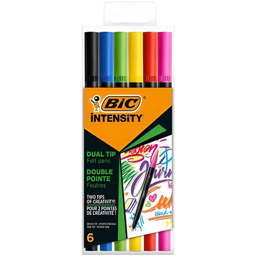 Brush pens - BIC Dual Tip Intensity - 0.5 mm line - assorted rainbow colors - pack of 6