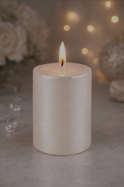 Decorative pearl cylinder candle, 10 cm, 6.8 cm, burning time approx. 36 h