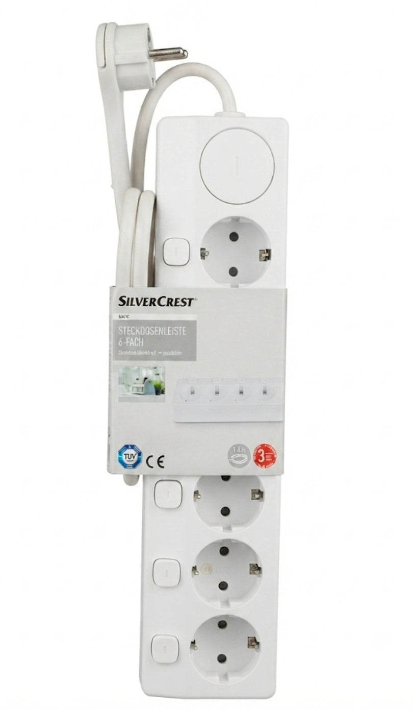 Silvercrest 6-Way Power Strip with Individual Switches – 3680W