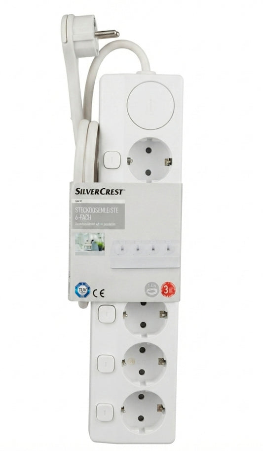 Silvercrest 6-Way Power Strip with Individual Switches – 3680W