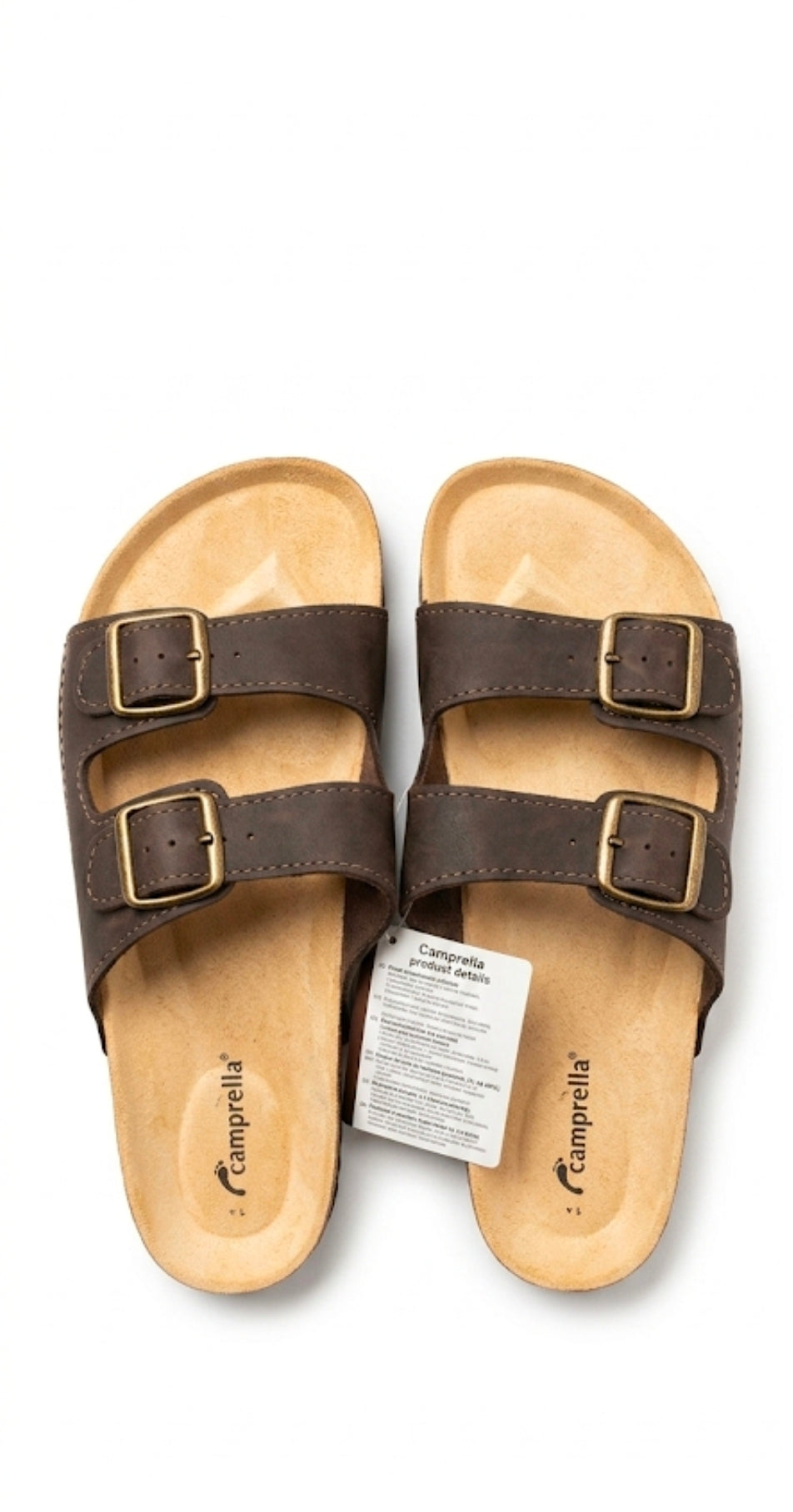Camprella | Men’s Two-Strap Buckle Slides – Premium (Dark Brown )