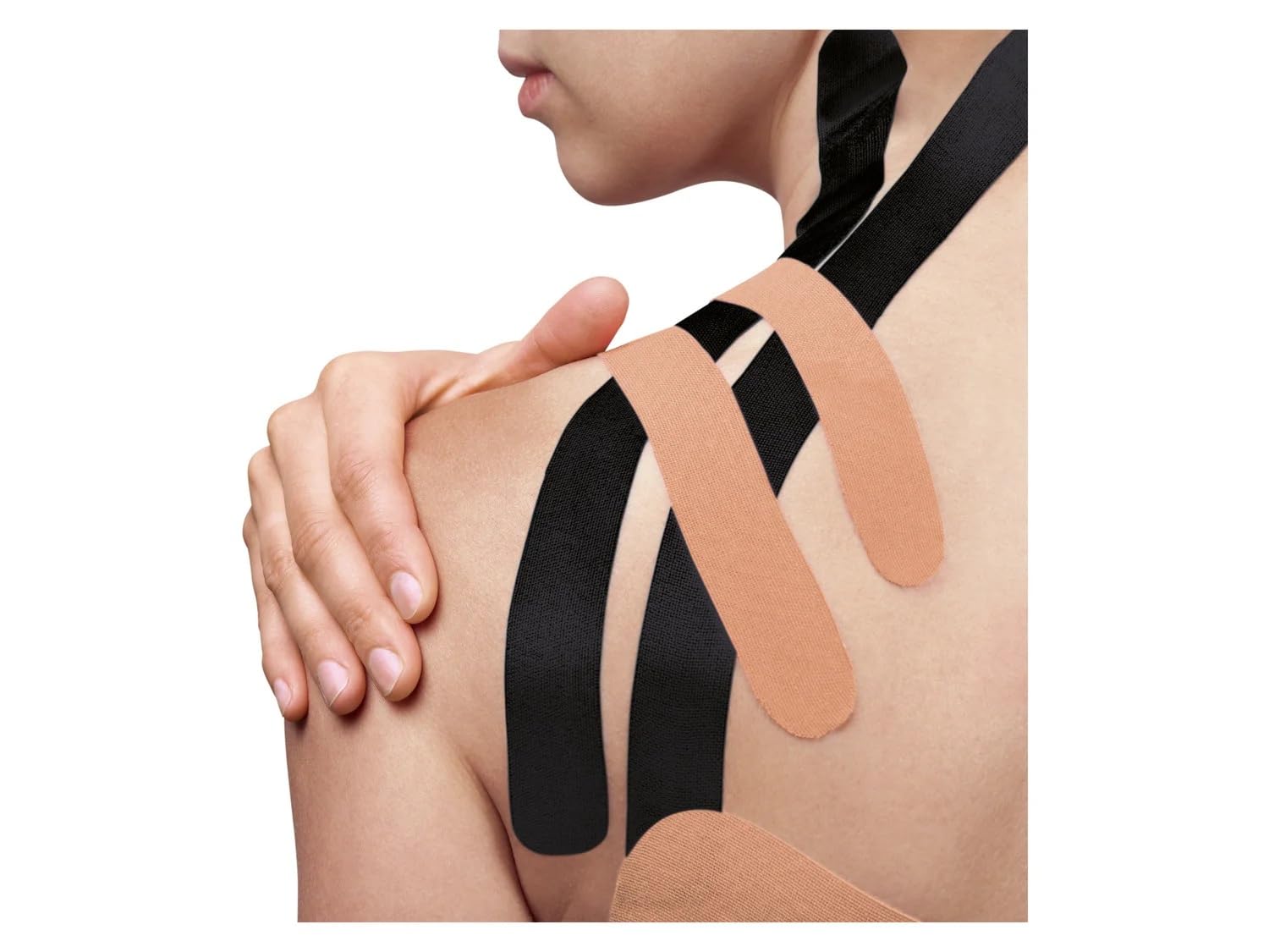 Sensiplast® Kinesiology Tapes. May be helpful for relieving muscle tension. Pack of 2. Composition: 95% cotton, 5% elastane. (Black and Beige)