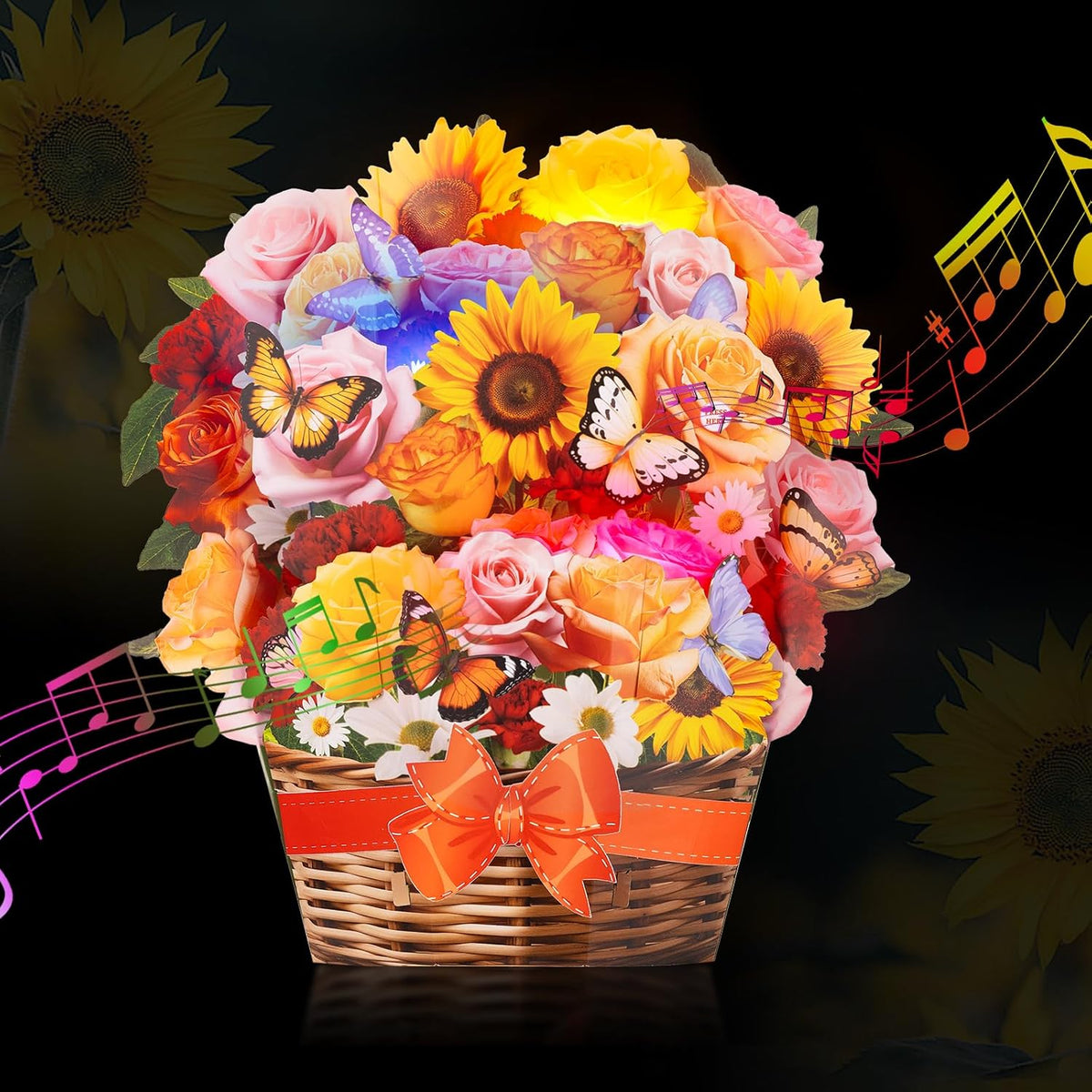3D Paper Sunflower Bouquet Cards with Lights and Music for Birthdays, Anniversaries, Mother's Day - An Eco-Friendly Gift for Her