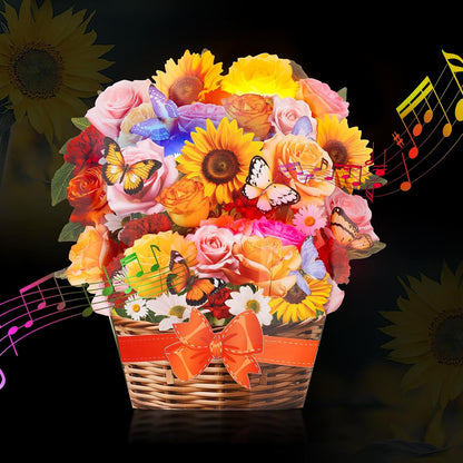 3D Paper Sunflower Bouquet Cards with Lights and Music for Birthdays, Anniversaries, Mother's Day - An Eco-Friendly Gift for Her