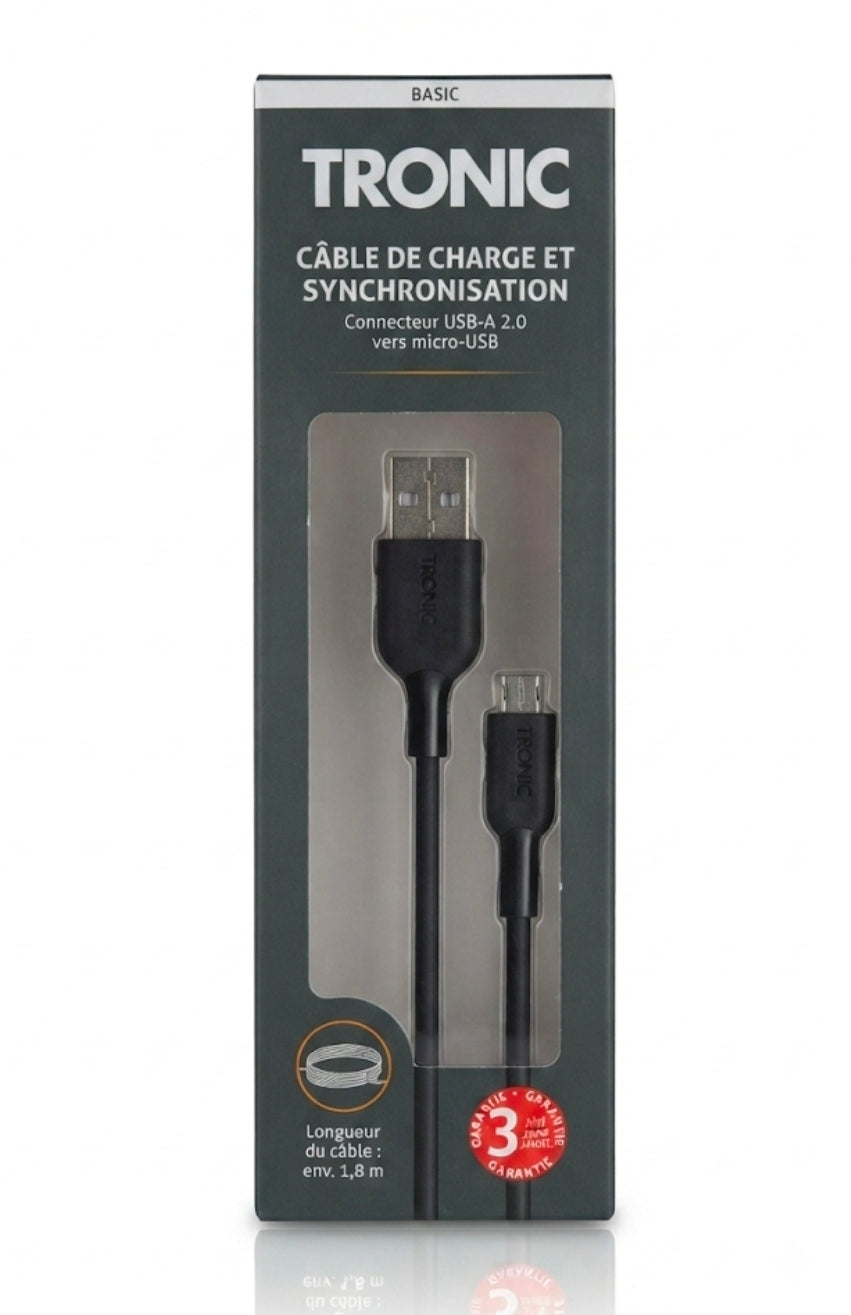 كابل شحن ومزامنة USB-A إلى Micro-USB من TRONIC بطول 1.8 متر
