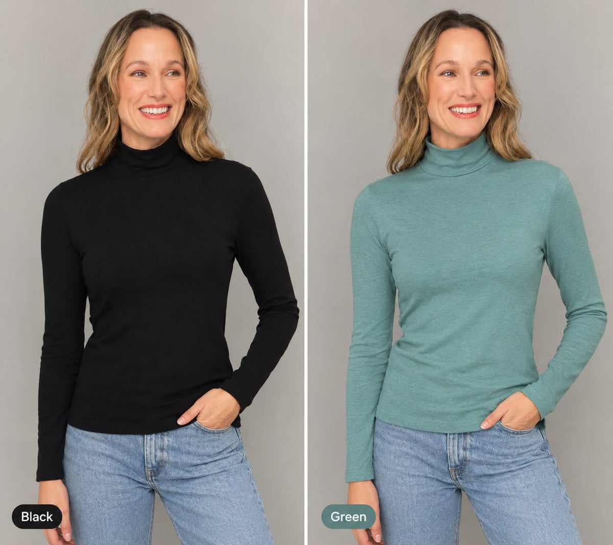UP2Fashion Women’s Cotton Turtleneck Tops, 2 pcs