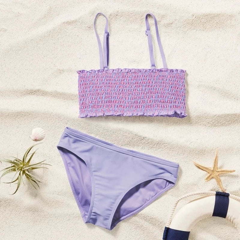 Girls' Smocked Floral Bikini Set - Lavender