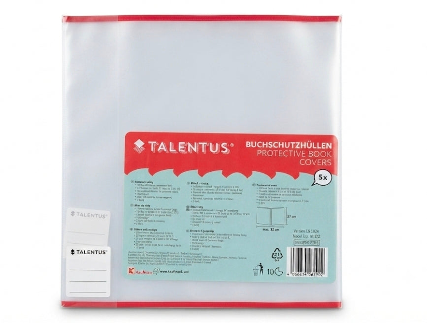 Talentus® | أغطية كتب واقية (عبوة من 5 قطع) - أغطية شفافة ومتينة للمدرسة والمكتب