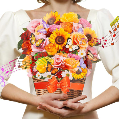 3D Paper Sunflower Bouquet Cards with Lights and Music for Birthdays, Anniversaries, Mother's Day - An Eco-Friendly Gift for Her