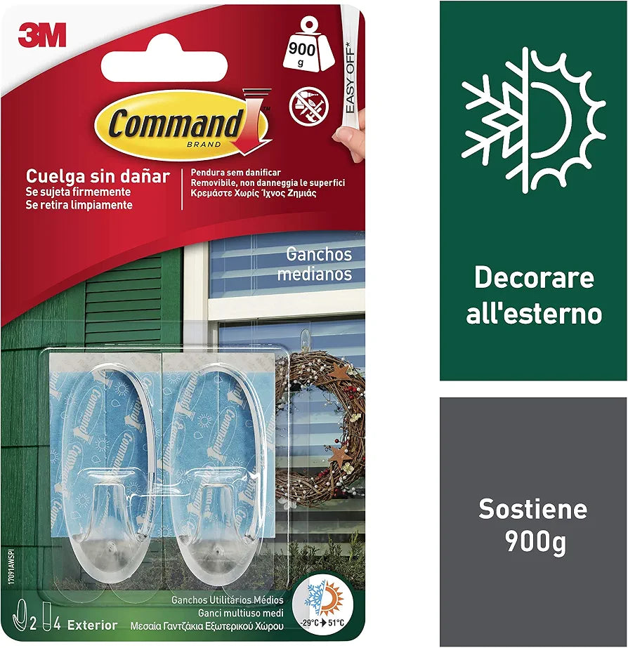Command 17091AW – Pack of 2 Outdoor Oval Hooks, Medium with Strips, Transparent