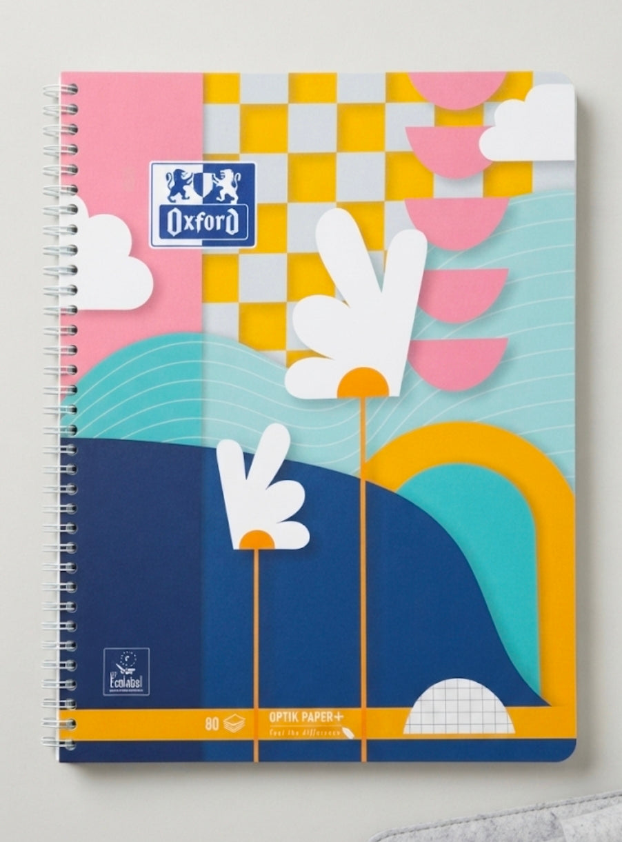 Oxford Bold Aesthetic Spiral Notebook – 80-Sheet College Ruled Notebook with Optik Paper+ and EU Ecolabel
