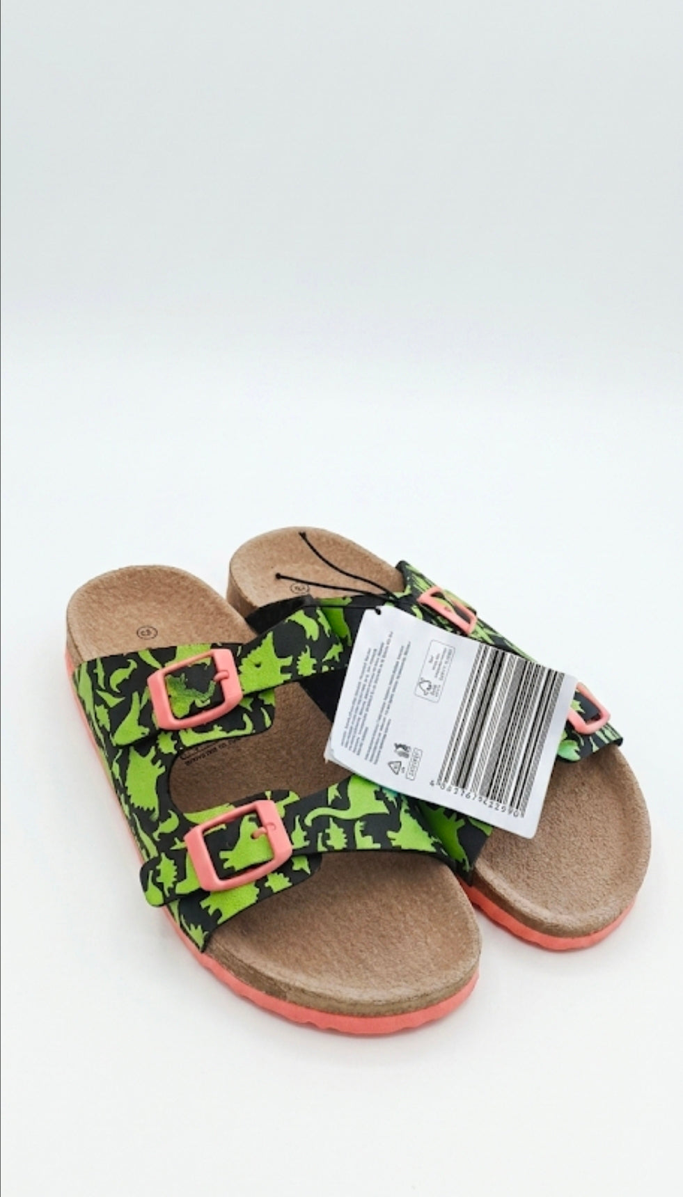 Kids' Dinosaur Print Double-Buckle Comfort Sandals – Green & Black