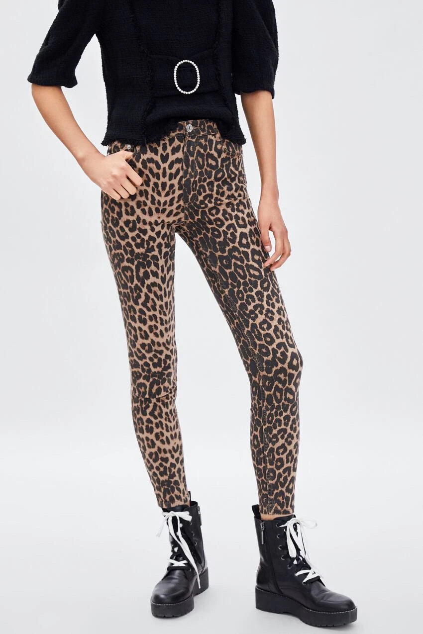 ZARA Leopard Print Hi-Rise Skinny Jeans