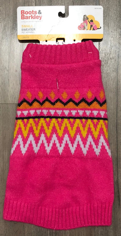 Boots & Barkley Dog Sweater Hot Pink w/Design (Small)
