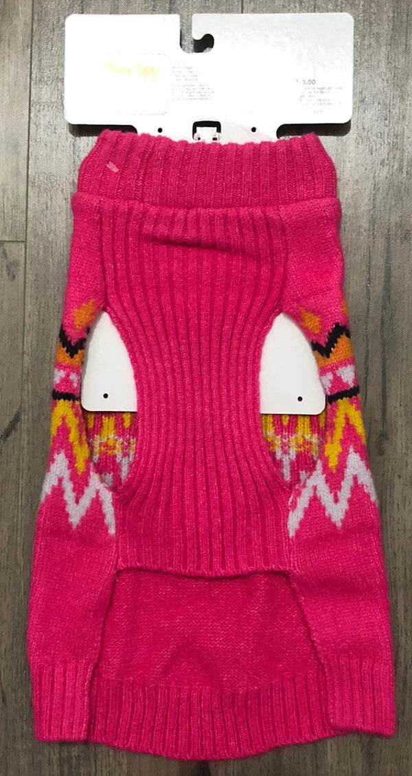 Boots & Barkley Dog Sweater Hot Pink w/Design (Small)