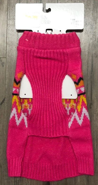 Boots & Barkley Dog Sweater Hot Pink w/Design (Small)