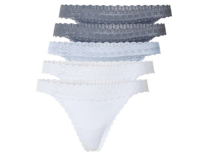 Esmara® Women's Thong with Lace, 5 Pieces (Blue/White)