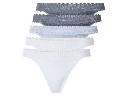 Esmara® Women's Thong with Lace, 5 Pieces (Blue/White)